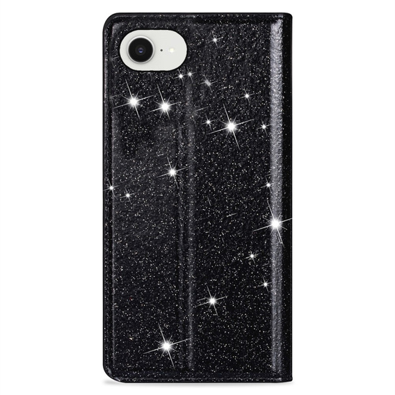 Carcasa flip pentru iPhone 16E, Card Slot Glittery, negru