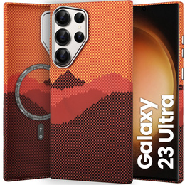Carcasa pentru Samsung Galaxy S23 Ultra, Carbon Fiber MagSafe, portocaliu