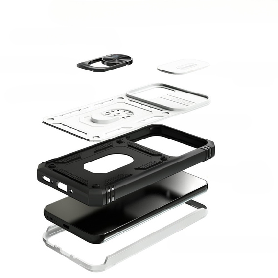 Husă blindată pentru Samsung Galaxy A54 5G, CamShield Slide, alb / negru