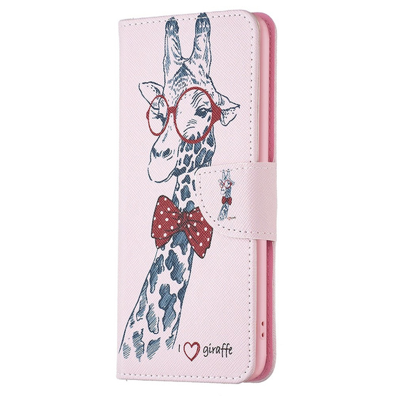 Cu clapetă pentru OPPO A57 / A57s, Wallet, giraffe, roz