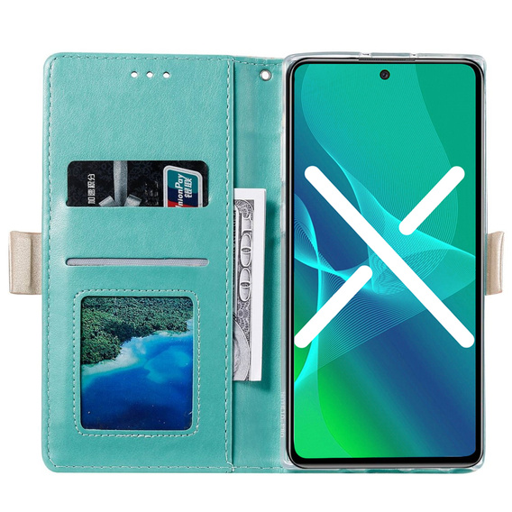 Carcasă cu clapetă pentru Samsung Galaxy A21S, Wallet Pocket Zipper Lace, verde