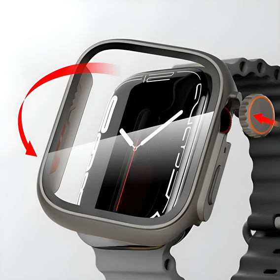 2w1 Etui + Szkło Hartowane do Apple Watch 7/8 41MM, Czarne/Czerwone