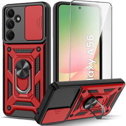 Carcasă blindată pentru Samsung Galaxy A56, CamShield Slide, roșu + sticlă călită 9H