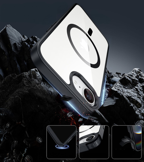 Carcasă magnetică pentru iPhone 16E, MagSafe, negru + sticlă temperată 9H