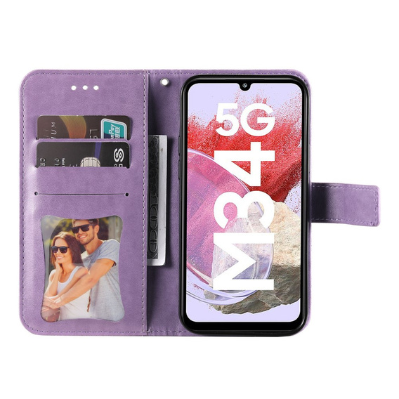 Cu clapetă pentru Samsung Galaxy M34 5G, Mandala Flower, violet
