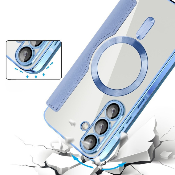 Cu clapetă pentru Samsung Galaxy A36, RFID Wallet MagSafe CamShield, albastru