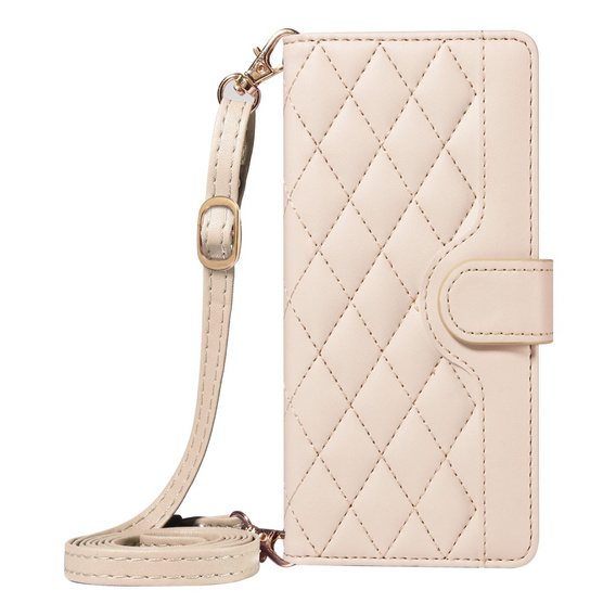 Husă cu clapetă pentru Motorola Edge 50 Neo / Motorola ThinkPhone 25, Rhombus Crossbody Leather, bej