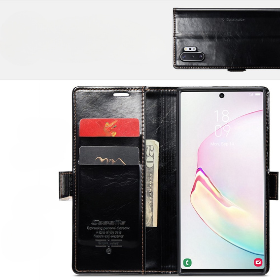 Carcasă flip CASEME pentru Samsung Galaxy Note 10 Plus, Waxy Textured, negru