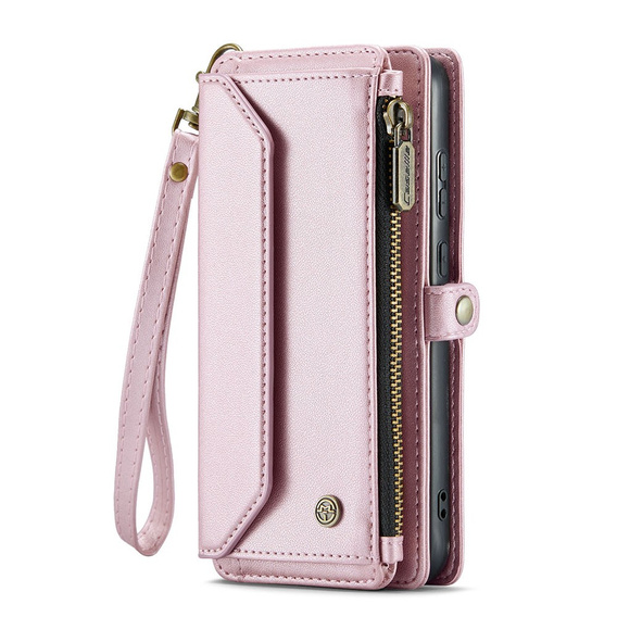 Husă CASEME pentru Samsung Galaxy A55 5G, RFID Leather Wallet, cu curea de umăr, roz