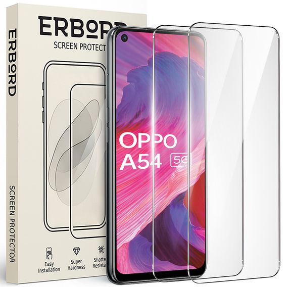 2x sticlă călită pentru Oppo A54 5G/A74 5G/A93 5G, ERBORD 9H Hard Glass pe ecran