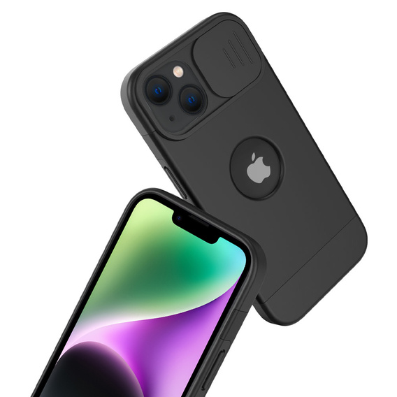 Husă ERBORD MagSafe Cam Slider, negru + sticlă pentru ecran pentru iPhone 13 / iPhone 14