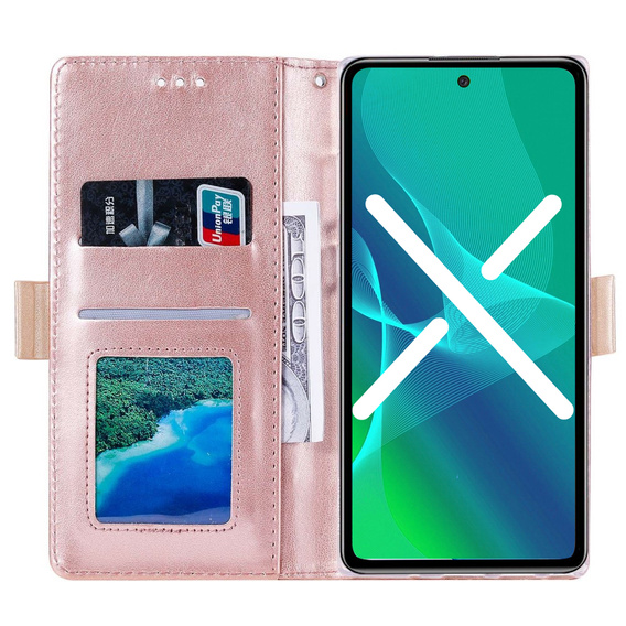 Carcasă cu clapetă pentru Samsung Galaxy S22+ Plus 5G, Wallet Pocket Zipper Lace, roz