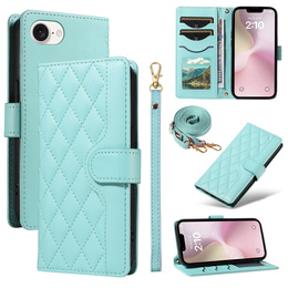 Husă cu clapetă pentru iPhone 16E, Rhombus Crossbody Leather, verde