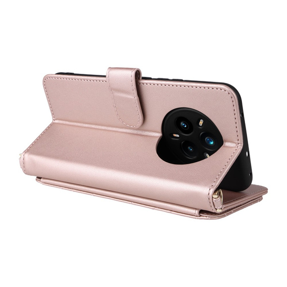 Carcasă cu clapetă pentru Realme 14 Pro+ 5G, Crossbody Leather Wallet, roz rose gold