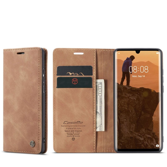 Husa CASEME pentru Huawei P30 Pro, Leather Wallet Case, maro