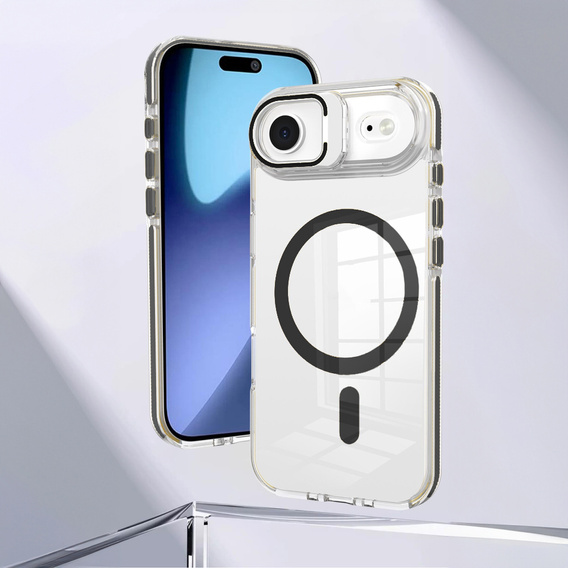 Husă pentru iPhone Air, pentru MagSafe, cu suport, transparentă cu inserții negre