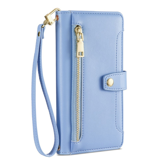 Cu clapetă pentru iPhone 14 Pro, Wallet Zipper Pocket, albastru