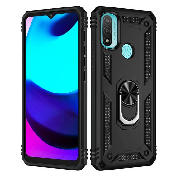 Husă blindată pentru Motorola Moto E20/E30/E40, Nox Case Ring, negru