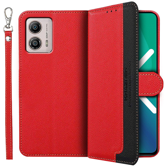 Cu clapetă pentru Motorola Moto G53 / G23 / G13, KHAZNEH RFID, Dual Color, roșu