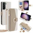 Carcasă flip pentru Samsung Galaxy S23 FE, Wallet Zipper Pocket, cu oglindă, alb