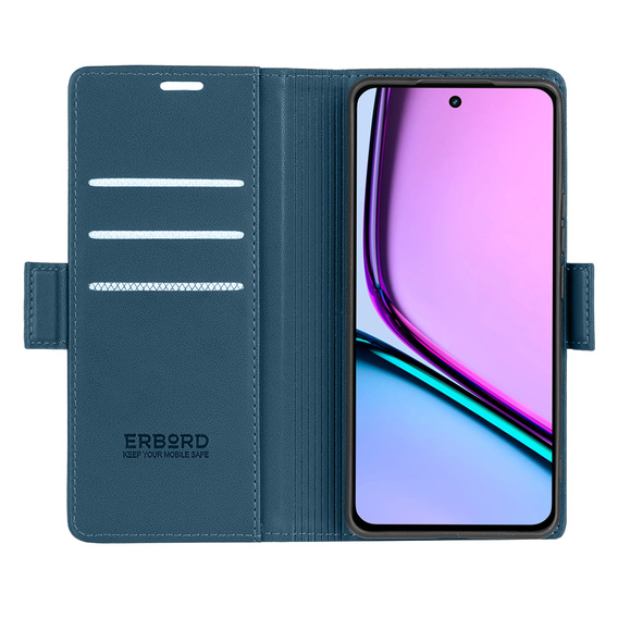 Husă pentru Realme C67 4G, ERBORD Glossy Litchi, portofel cu clapetă, albastru