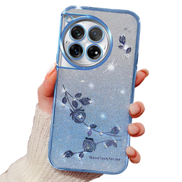 Husă pentru OnePlus 12 5G, Glitter Flower, albastru