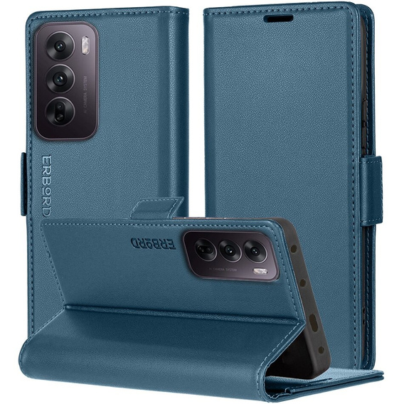 Husă pentru Oppo Reno 12, ERBORD Glossy Litchi, portofel cu clapetă, albastru