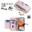 Cu clapetă pentru Xiaomi Redmi Note 13 Pro+, Wallet Zipper Pocket, roz