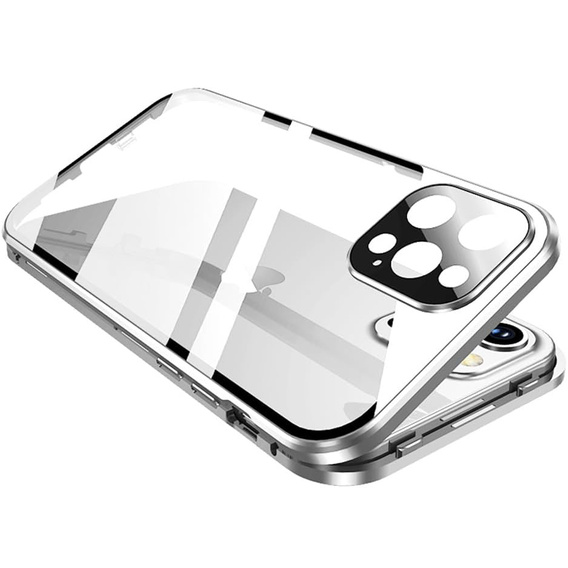 Husa pentru iPhone 16 Pro, Magnetic Dual Glass, de argint