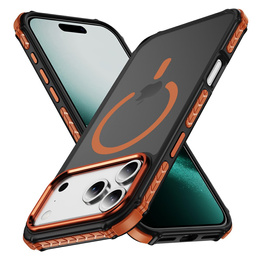 Carcasă Matt pentru iPhone 17 Pro, blindată, pentru MagSafe, fumurie cu margini portocalii