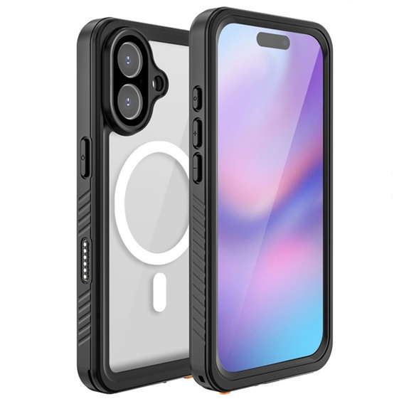 Carcasă Redpepper pentru iPhone 17, impermeabilă IP68, pentru MagSafe, transparentă cu laturi negre