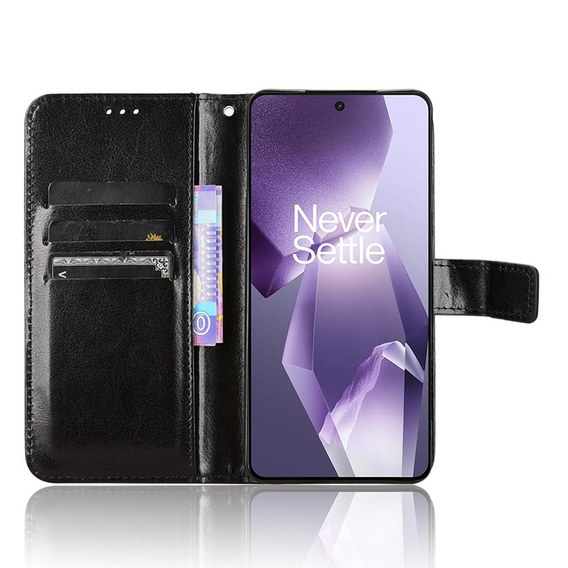 Cu clapetă pentru OnePlus 13R, Crazy Horse Wallet, negru