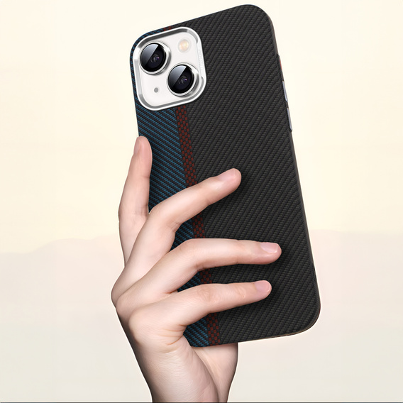 Carcasa pentru iPhone 15, Carbon Fiber MagSafe, negru / albastru