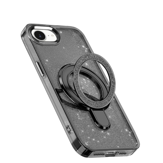 Carcasa iPhone 16e, Glittery Magnetic Kickstand, negru