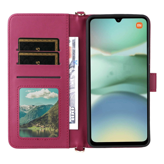 Carcasă cu clapetă pentru Xiaomi Redmi A5, Crossbody Leather Wallet, maroon