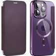 Cu clapetă pentru iPhone 13 Pro, RFID Wallet MagSafe CamShield, violet