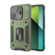 Carcasă blindată pentru Xiaomi Redmi Note 13 Pro 5G, CamShield Slide, verde + sticlă călită 9H