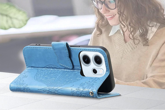 Carcasă cu clapetă pentru Oppo Reno 14F, portofel, Butterfly, albastru