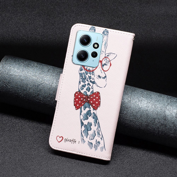 Cu clapetă pentru Xiaomi Redmi Note 12 4G, Wallet, giraffe, roz