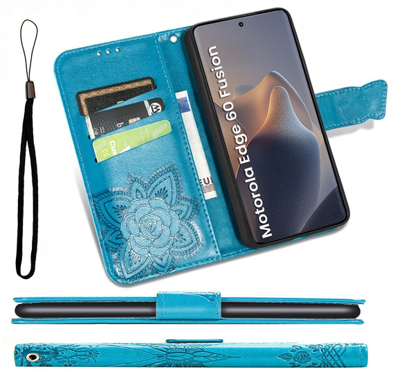 Cu clapetă pentru Motorola Edge 60 / 60 Fusion, Butterfly, albastru