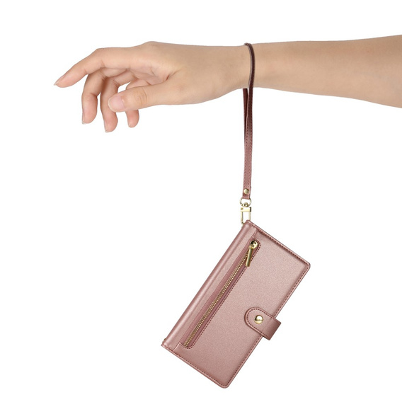 Cu clapetă pentru Oppo Reno 13F 5G, Wallet Zipper Pocket, roz