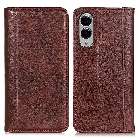 Husa cu clapetă pentru Samsung Galaxy S25 Edge, Split Leather, maro