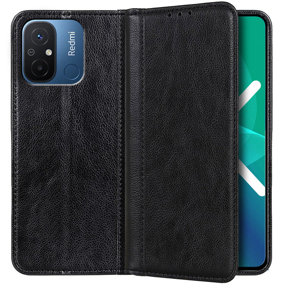 Huse pentru Xiaomi Redmi 12C, Wallet Litchi Leather, negru