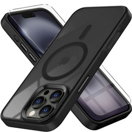 Husă pentru iPhone 16 Pro, pentru MagSafe, ERBORD Matt Case, transparent / negru + sticlă pentru ecran