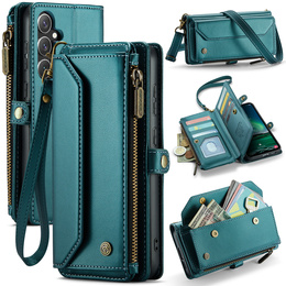 Husă CASEME pentru Samsung Galaxy S25 FE, RFID Leather Wallet, cu curea de umăr, verde
