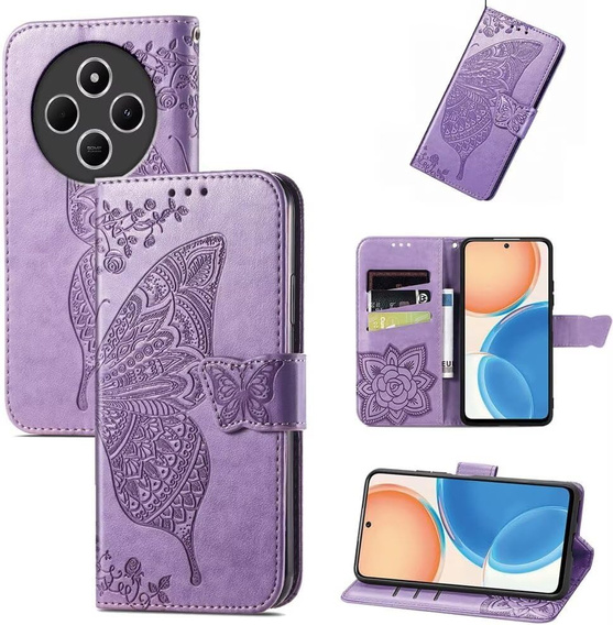 Cu clapetă pentru Xiaomi Redmi 14C, Butterfly, violet