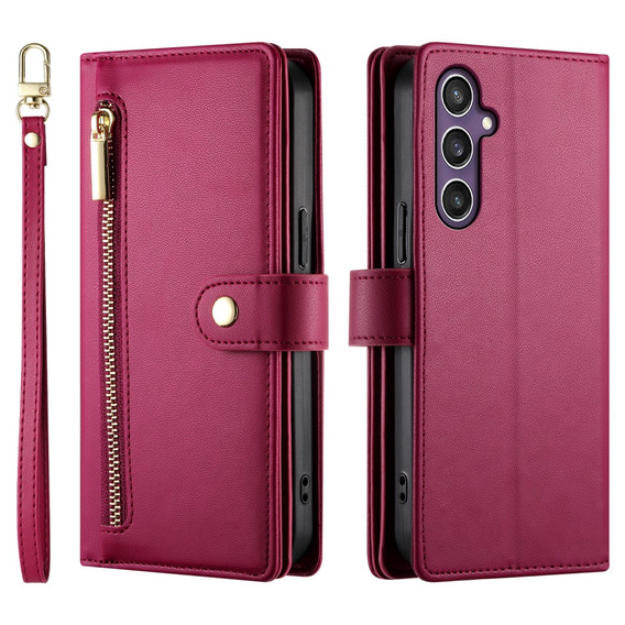Cu clapetă pentru Samsung Galaxy S25, Wallet Zipper Pocket, roșu