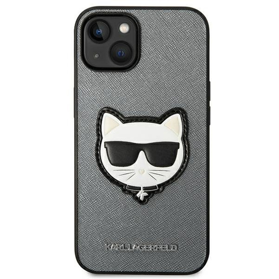 Karl Lagerfeld Huse pentru iPhone 14, Saffiano Choupette Head Patch, de argint