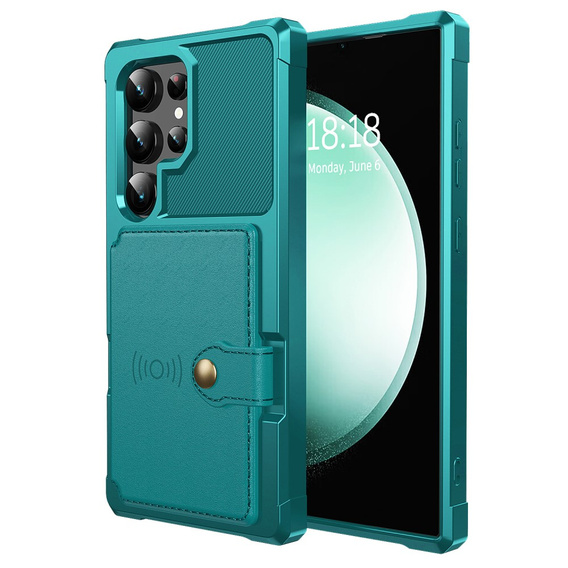 Husa pentru Samsung Galaxy S24 Ultra, Card Holder Kickstand, verde