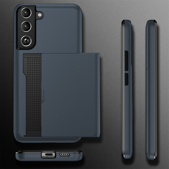 Huse pentru Samsung Galaxy S22, Sliding Card Holder, albastru închis